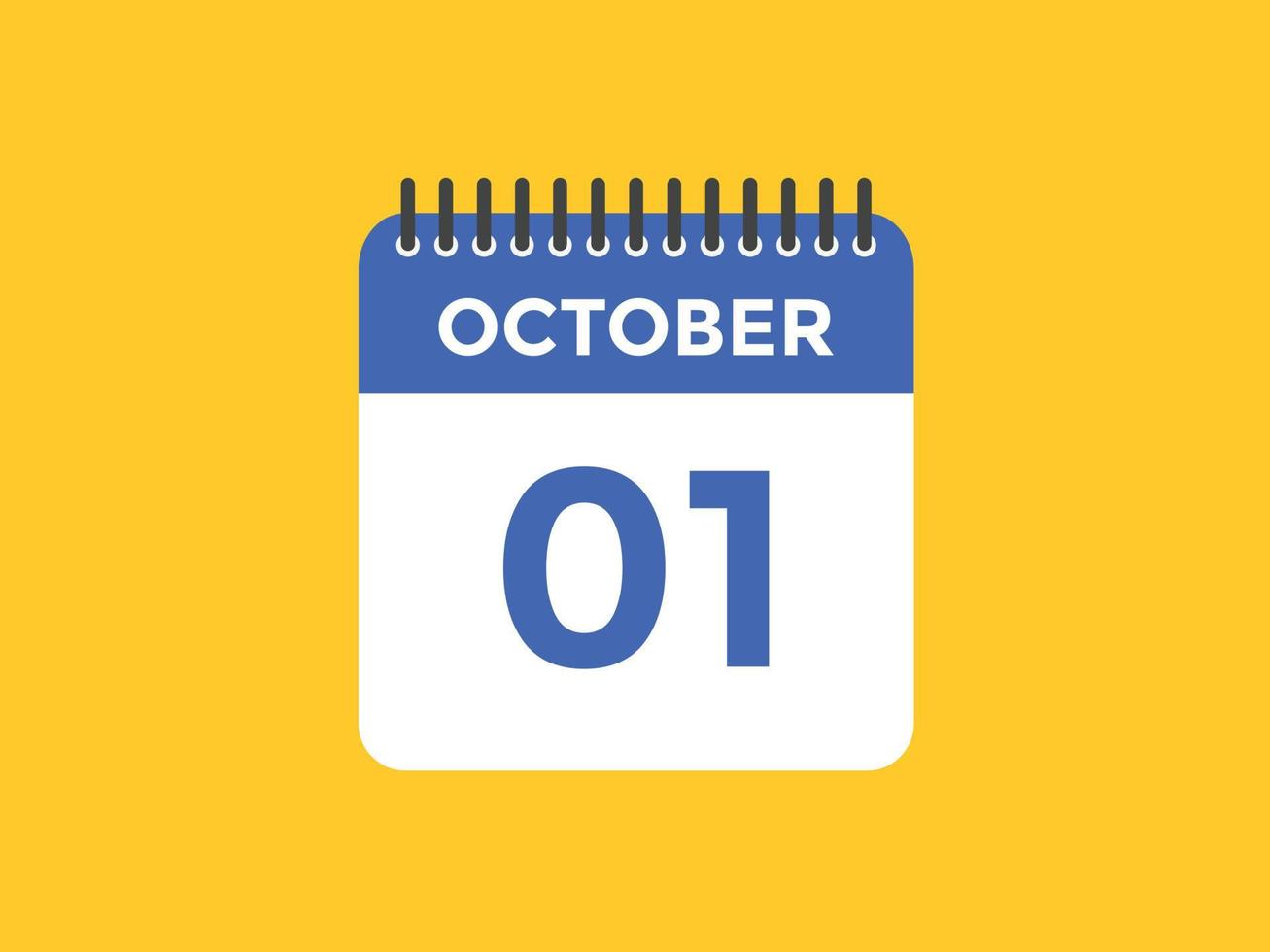 Recordatorio del calendario del 1 de octubre. Plantilla de icono de calendario diario del 1 de octubre. plantilla de diseño de icono de calendario 1 de octubre. ilustración vectorial vector