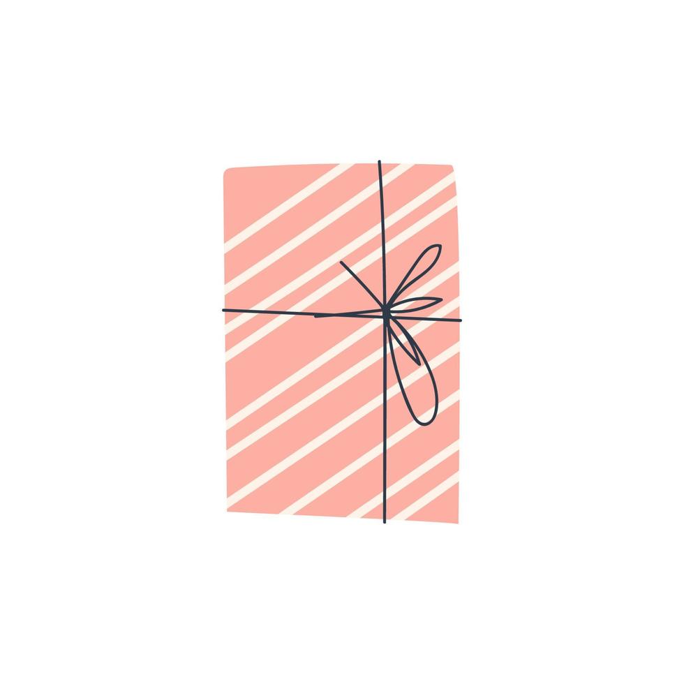 caja de regalo rosa con rayas. cumpleaños, año nuevo y regalo de navidad aislado. ilustración vectorial de una linda caja de regalo con una cinta sobre un fondo blanco. vector