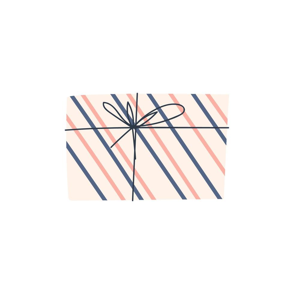 caja de regalo con rayas. cumpleaños, año nuevo y regalo de navidad aislado. ilustración vectorial de una linda caja de regalo con una cinta sobre un fondo blanco. vector