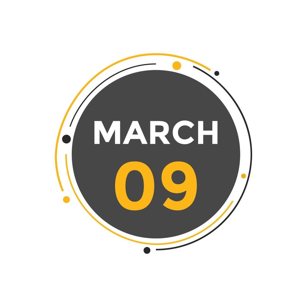 march 9 calendar reminder. 9th march daily calendar icon template. Calendar 9th march icon Design template. Vector illustration