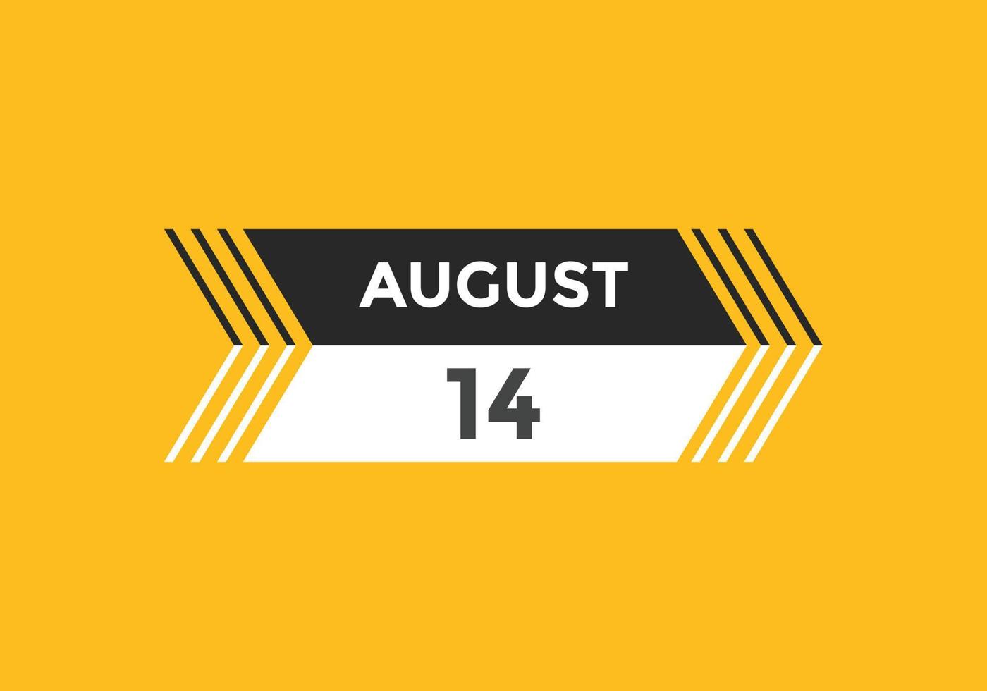 august 14 calendar reminder. 14th august daily calendar icon template. Calendar 14th august icon Design template. Vector illustration