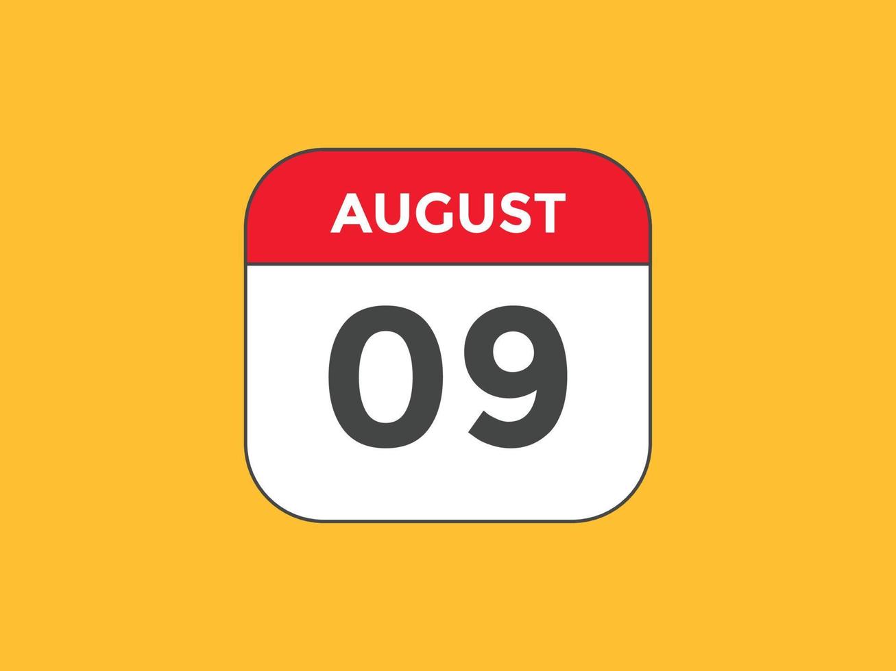 Recordatorio del calendario del 9 de agosto. Plantilla de icono de calendario diario del 9 de agosto. plantilla de diseño de icono de calendario 9 de agosto. ilustración vectorial vector