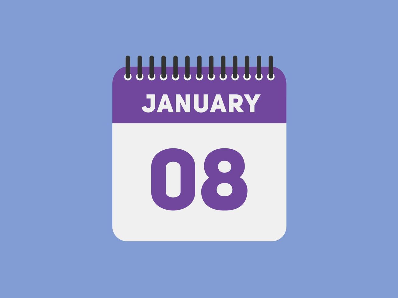 january 8 calendar reminder. 8th january daily calendar icon template. Calendar 8th january icon Design template. Vector illustration