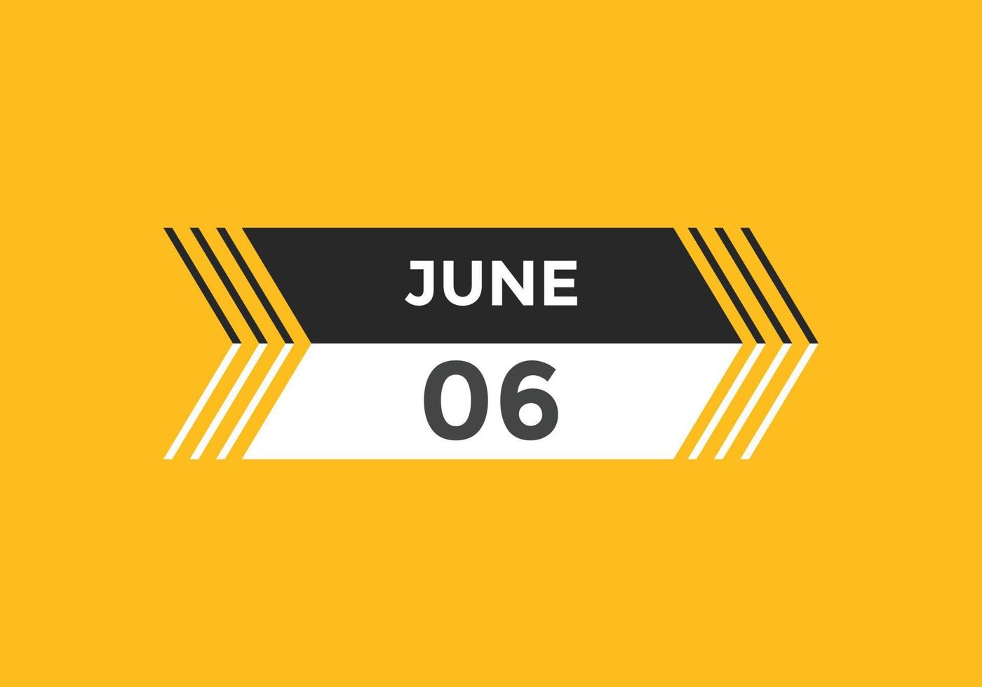 june 6 calendar reminder. 6th june daily calendar icon template. Calendar 6th june icon Design template. Vector illustration