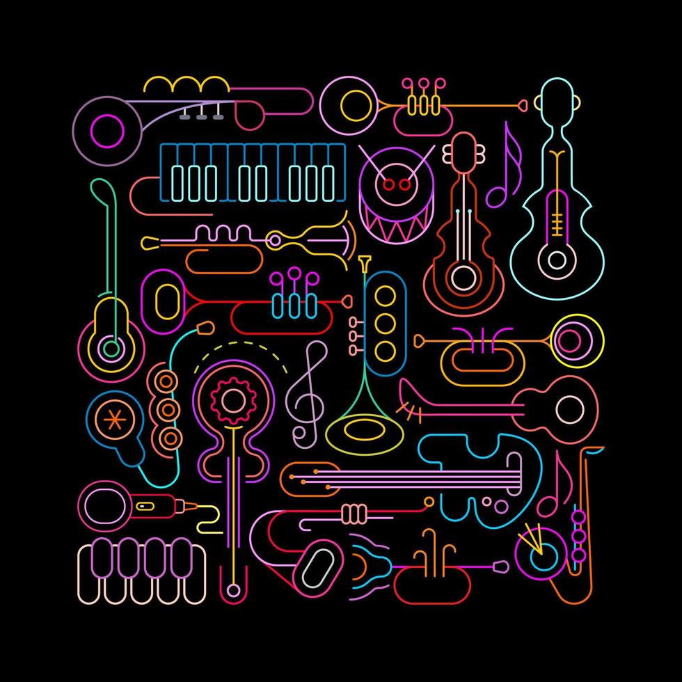 Music Instruments Neon Square vector