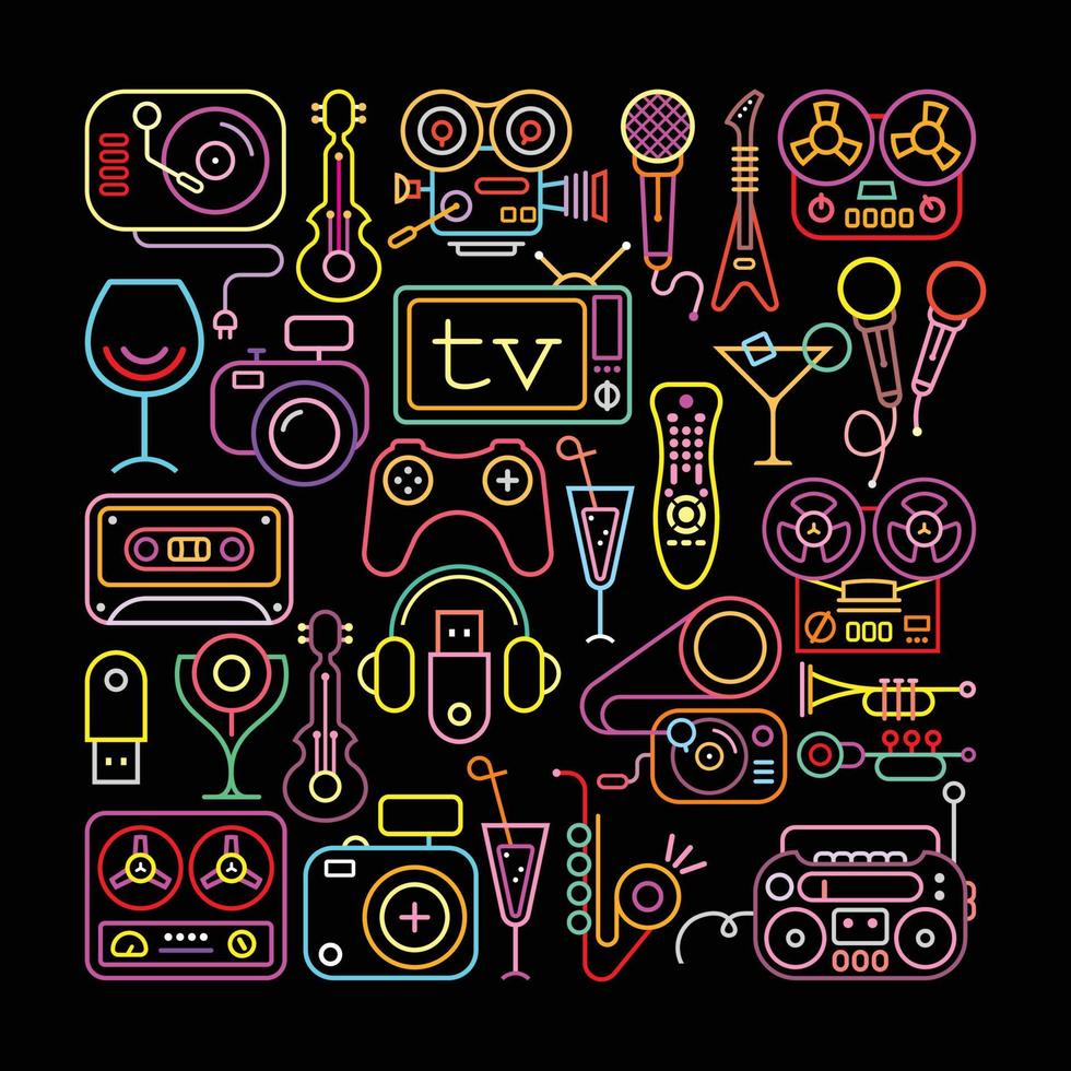 Neon Colors Entertainment Icons vector