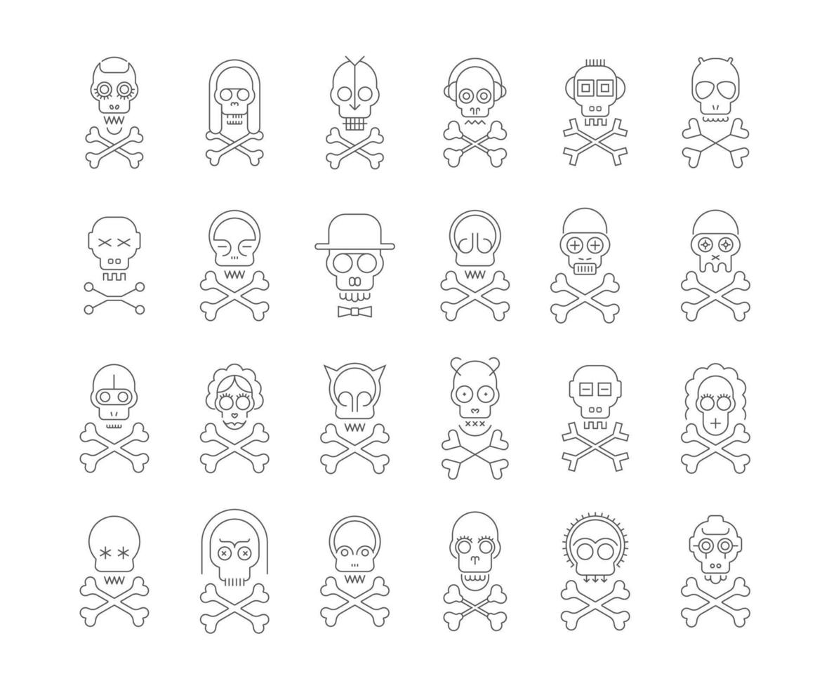 Skull and Crossbones line art on a white vector