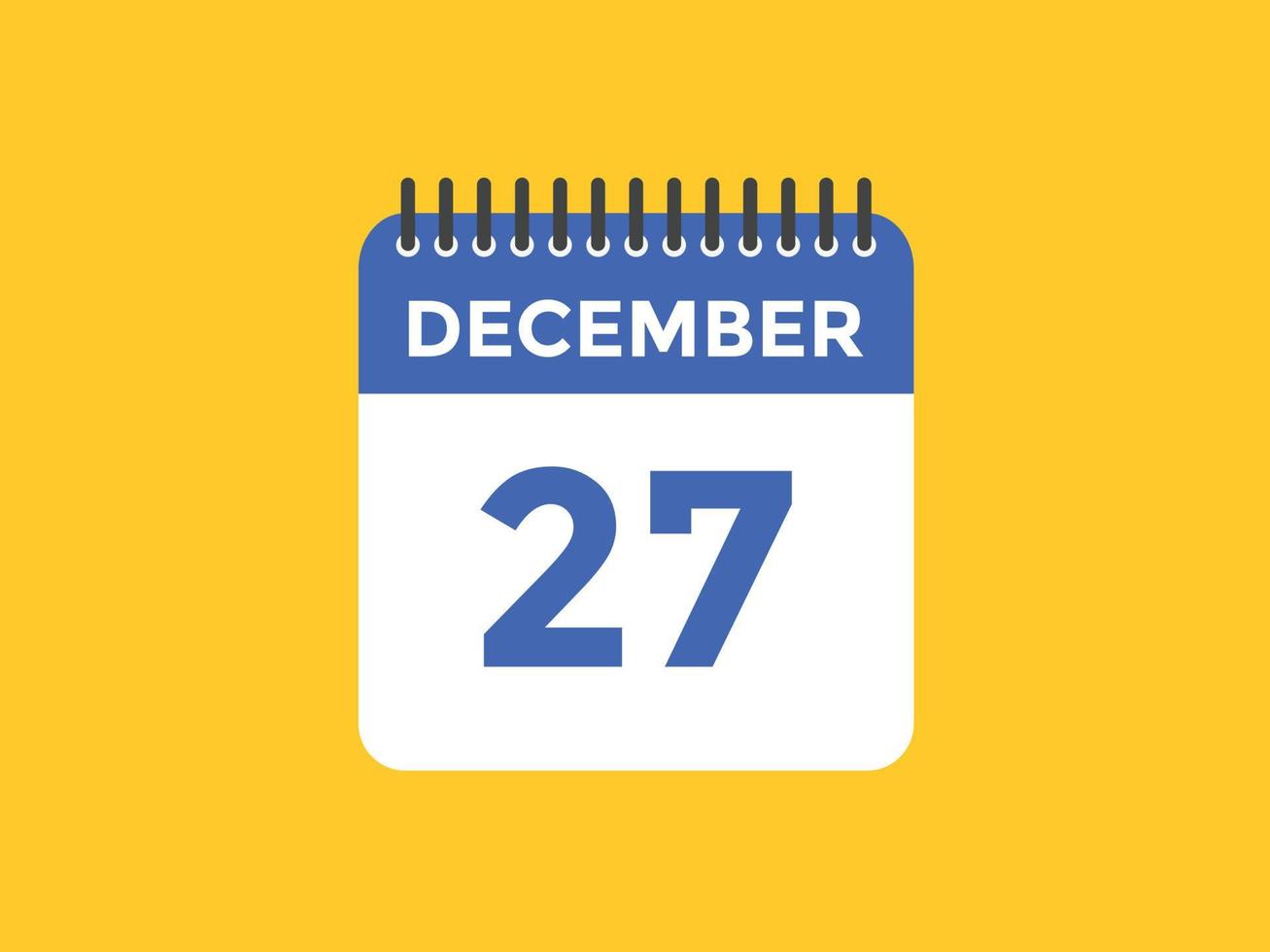 december 27 calendar reminder. 27th december daily calendar icon template. Calendar 27th december icon Design template. Vector illustration