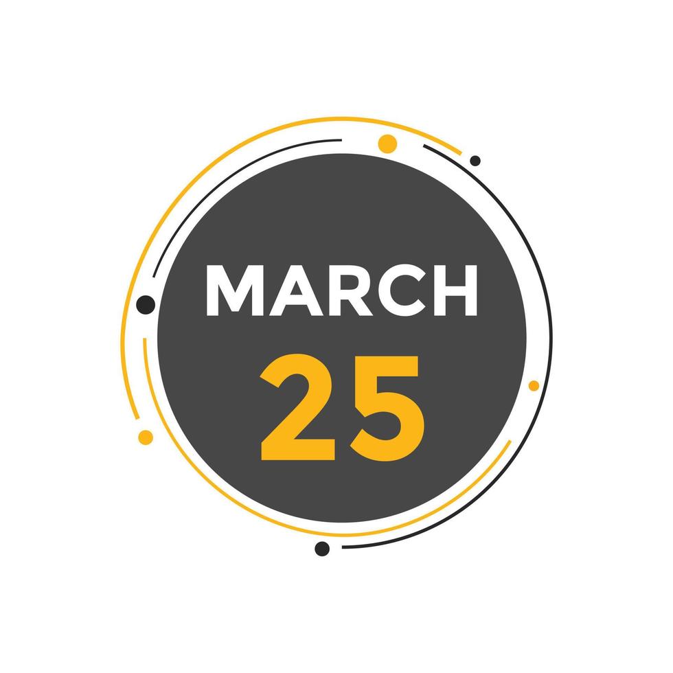 march 25 calendar reminder. 25th march daily calendar icon template. Calendar 25th march icon Design template. Vector illustration