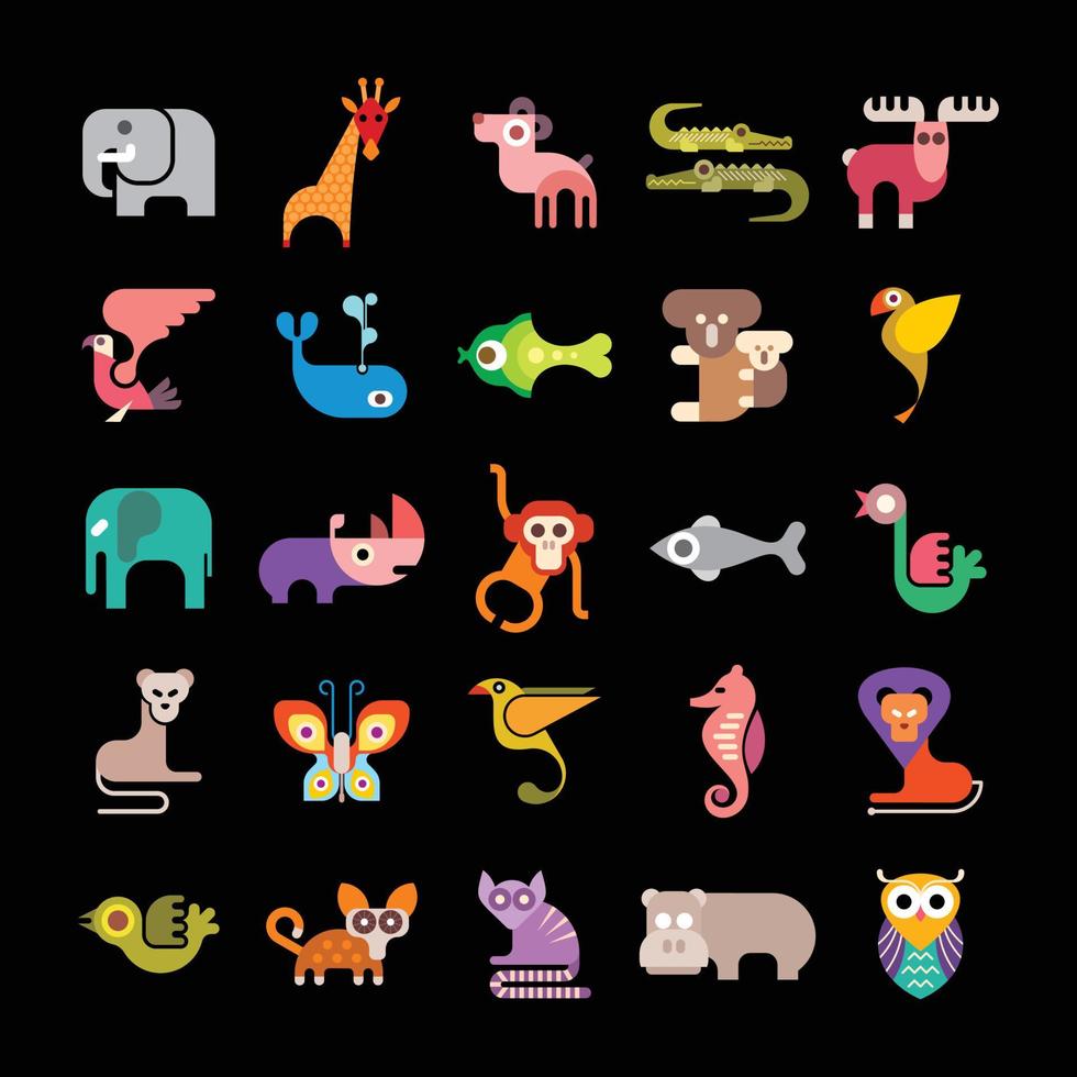 conjunto de iconos de vector de animales de la selva