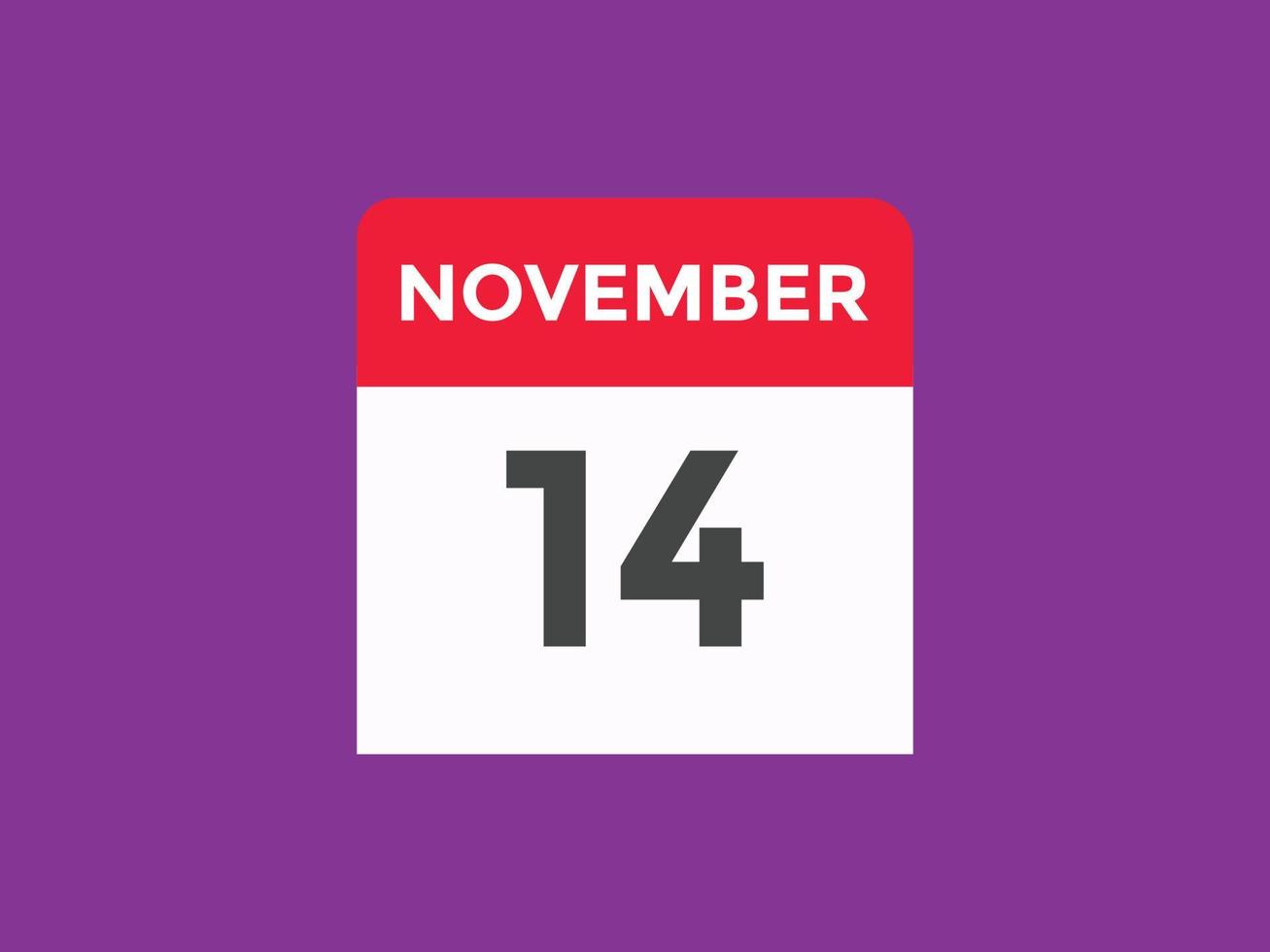 Recordatorio del calendario del 14 de noviembre. Plantilla de icono de calendario diario del 14 de noviembre. plantilla de diseño de icono de calendario 14 de noviembre. ilustración vectorial vector