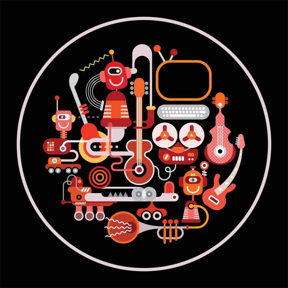 Recording Studio Round Vector Illustration