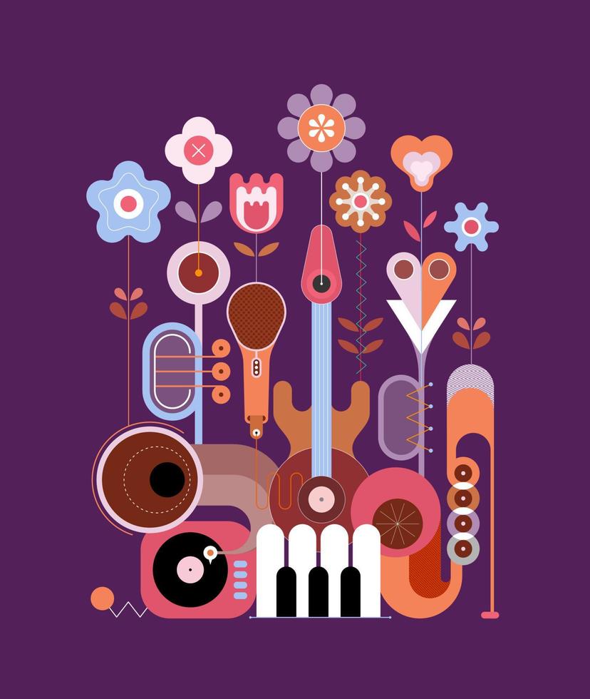 flores e instrumentos musicales vector