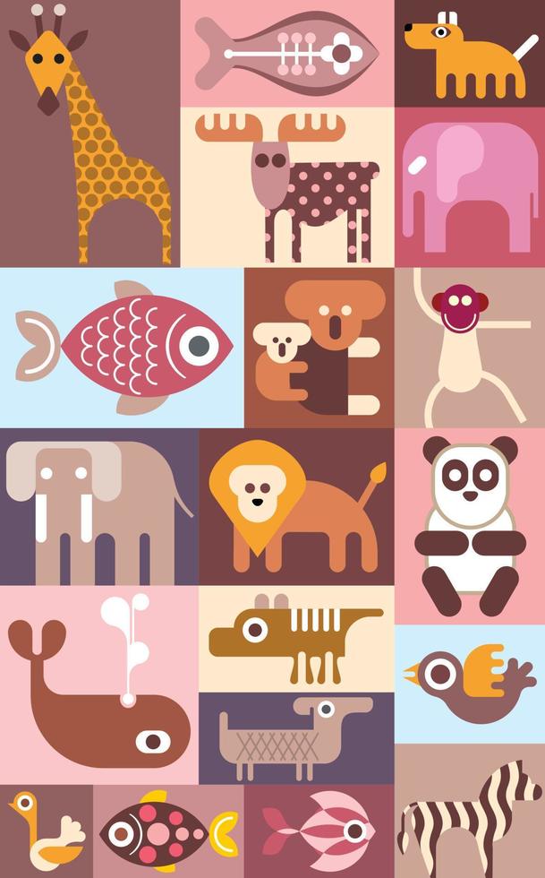 collage de vectores de animales del zoológico