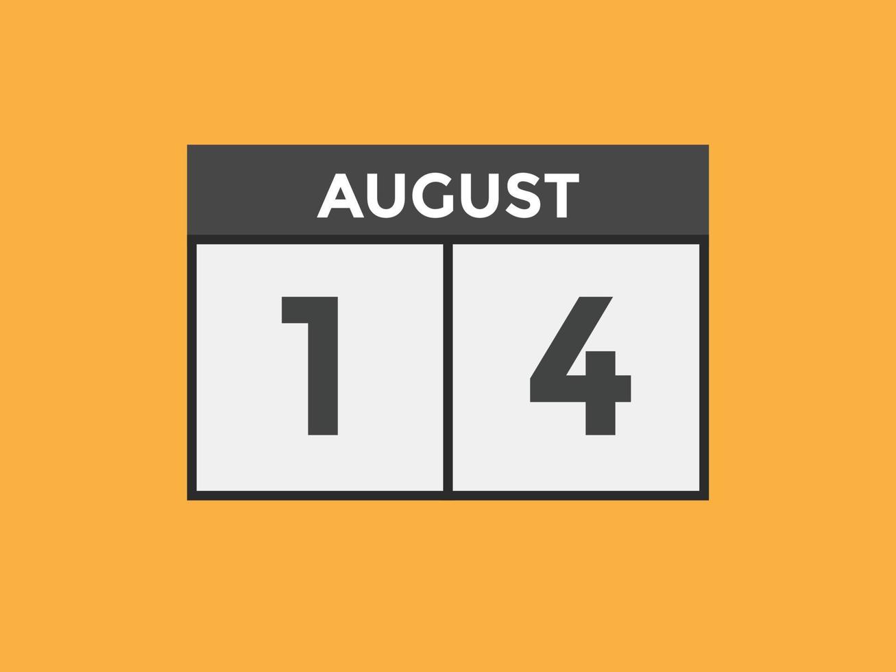 august 14 calendar reminder. 14th august daily calendar icon template. Calendar 14th august icon Design template. Vector illustration