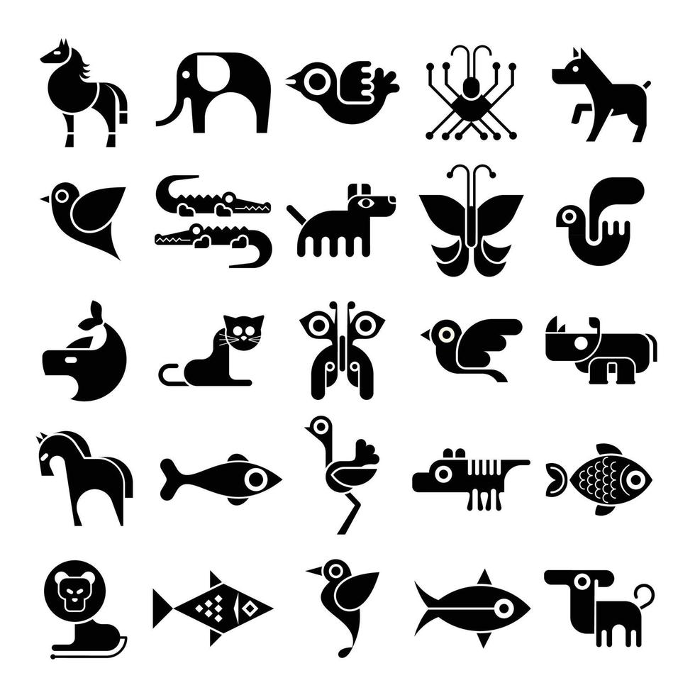 iconos de animales en blanco y negro vector