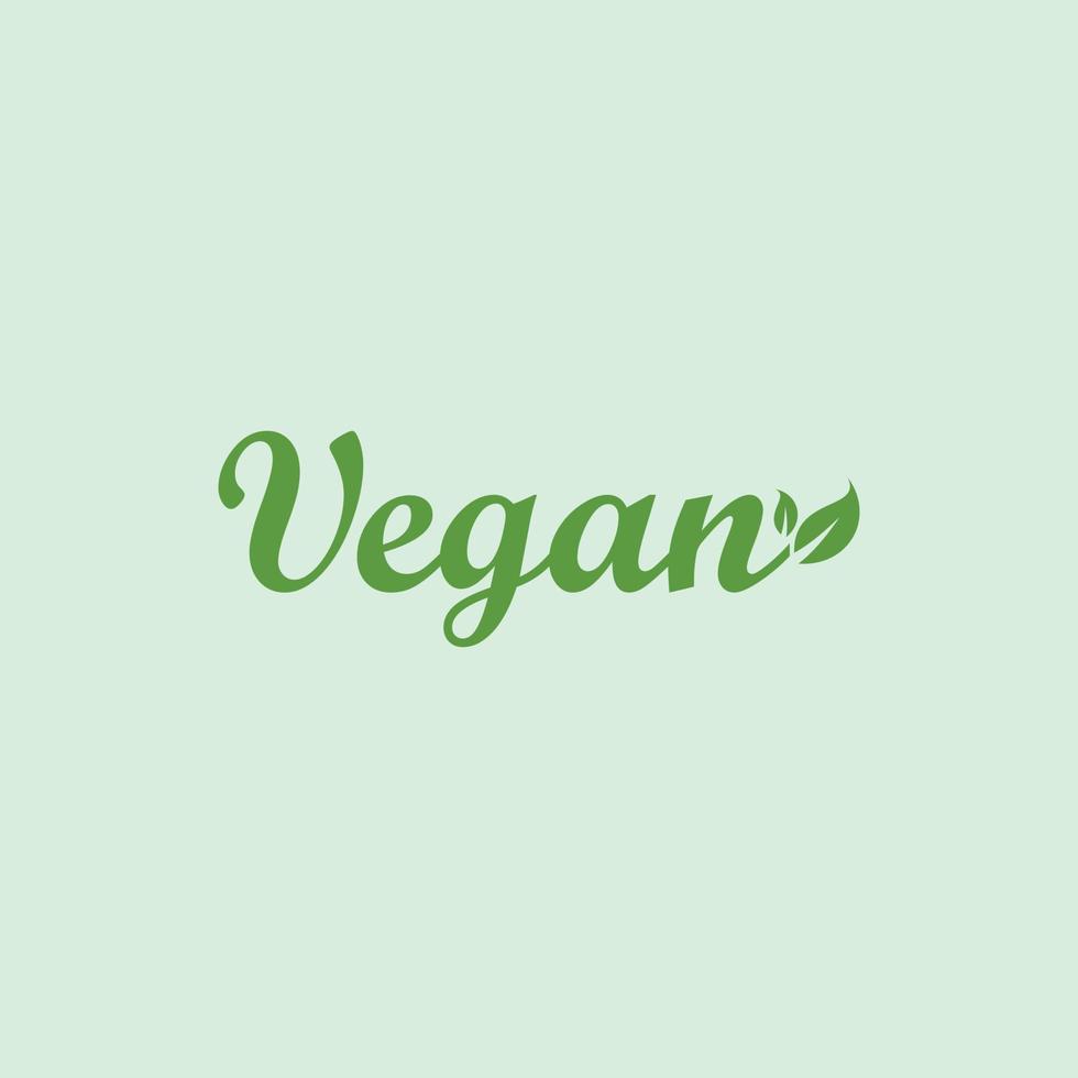 vegan writing design logo with green leaves vector