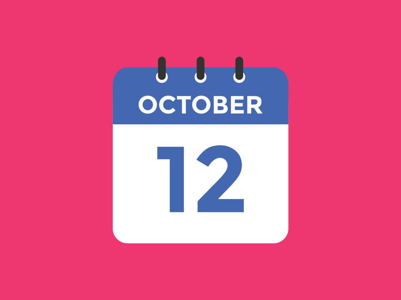 october 12 calendar reminder. 12th october daily calendar icon template. Calendar 12th october icon Design template. Vector illustration