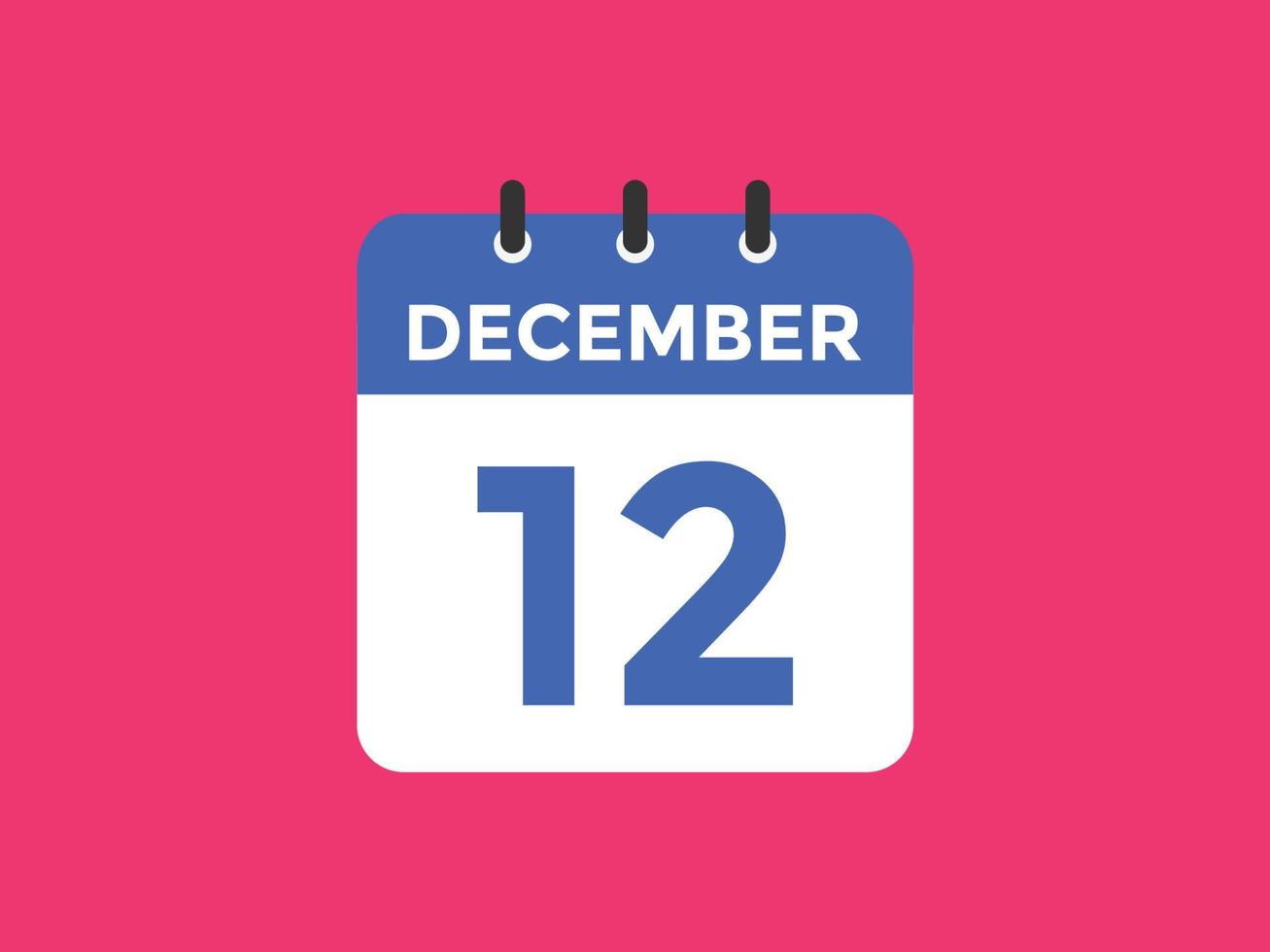december 12 calendar reminder. 12th december daily calendar icon template. Calendar 12th december icon Design template. Vector illustration