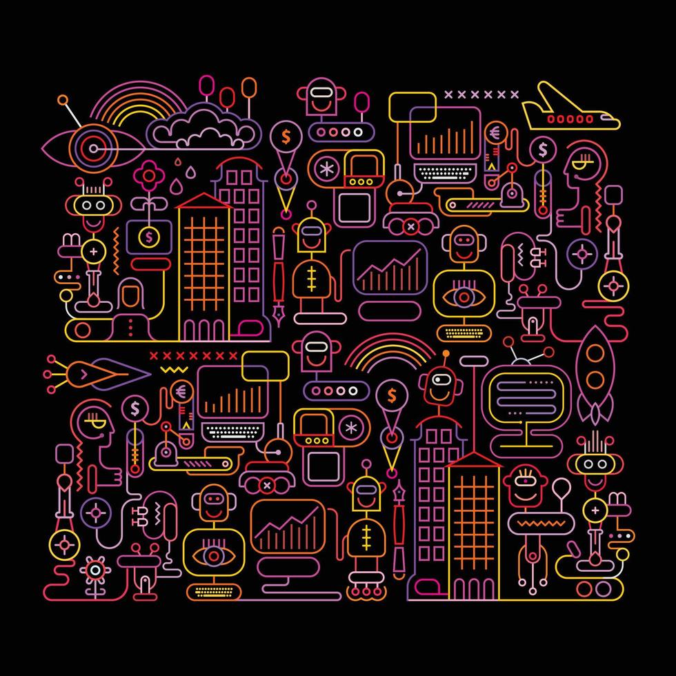 Robots Work vector illustration