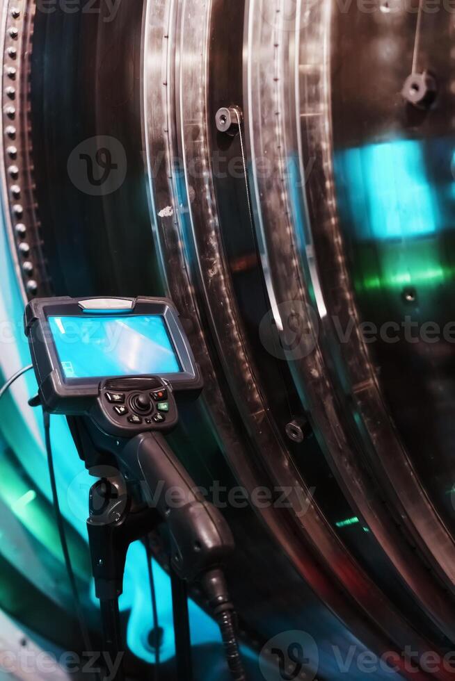 Borescope camera display on a tripod located at the turbine, Inspection