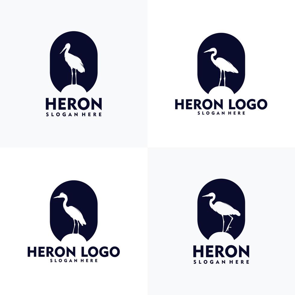 Set of modern heron logo silhouette style vector