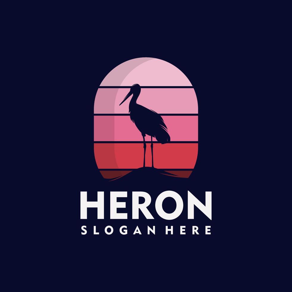 Set of modern heron logo silhouette style vector