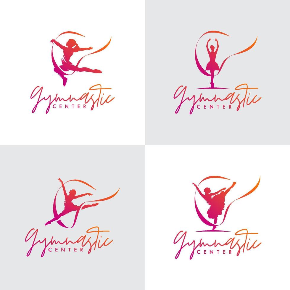 Set of rhythmic gymnastics with ribbon logo design vector