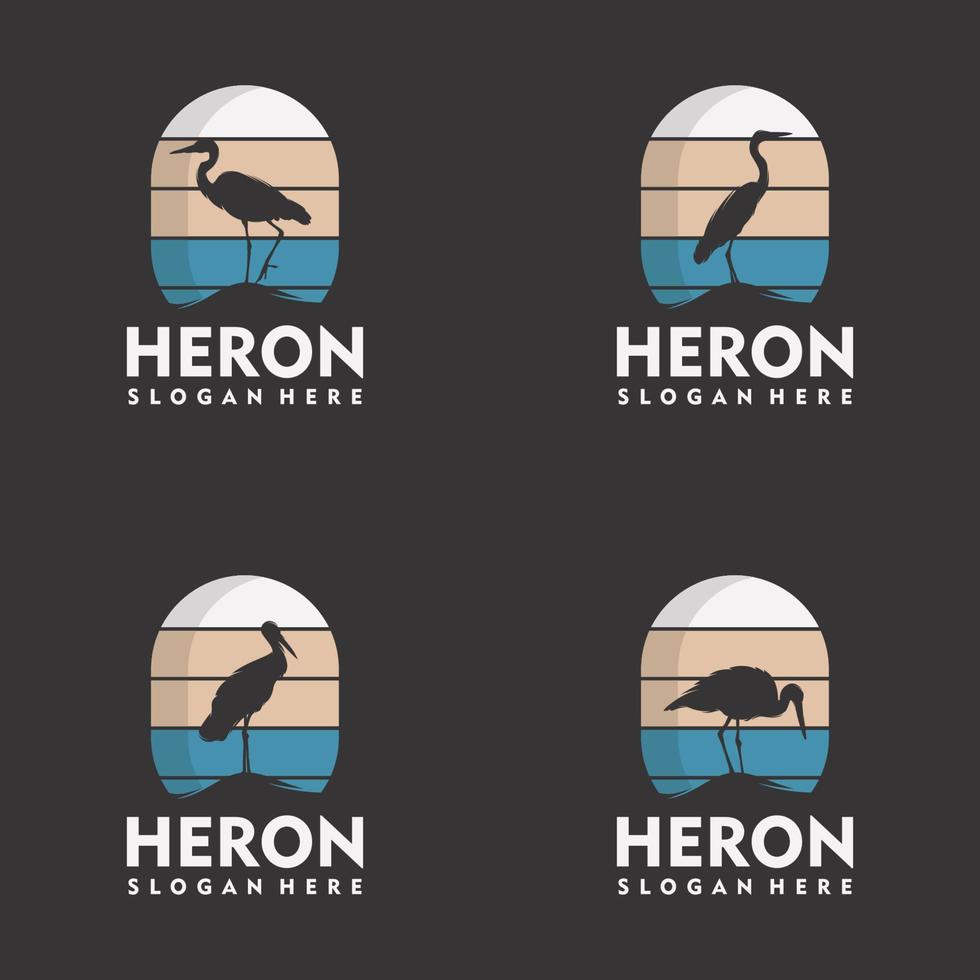 Set of vintage heron logo silhouette style vector