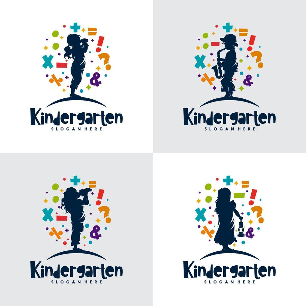 Set of preschool, kindergarten, playgroup logo vector