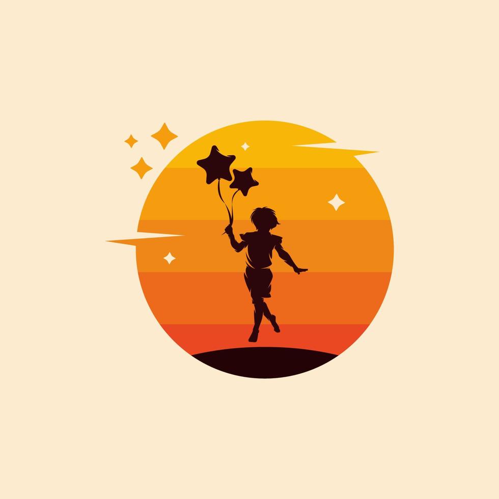 A child flying with balloons logo vector