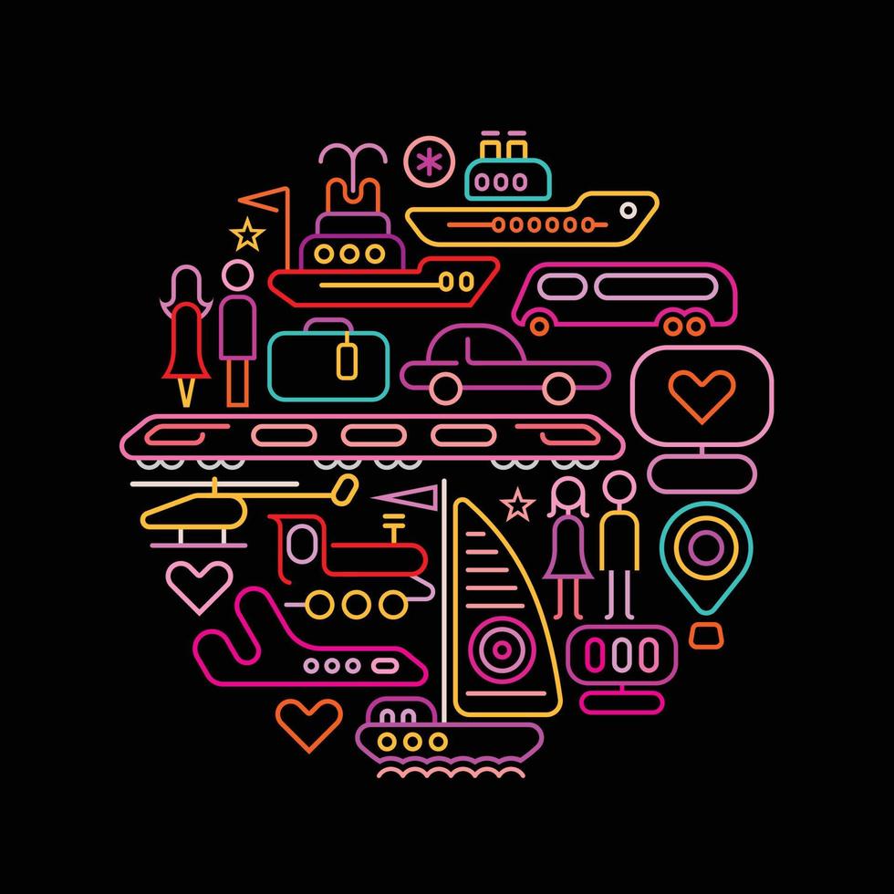 Travel round shape neon colors illustration vector