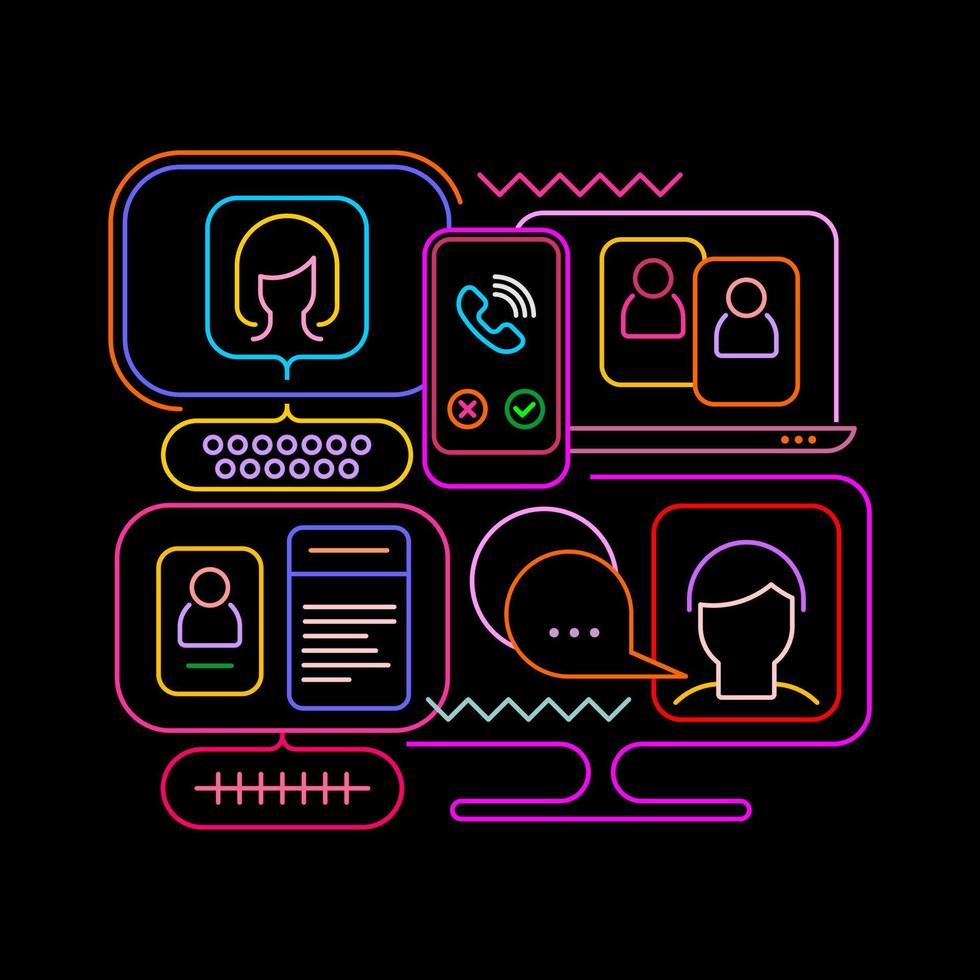 Online Chatting neon design vector