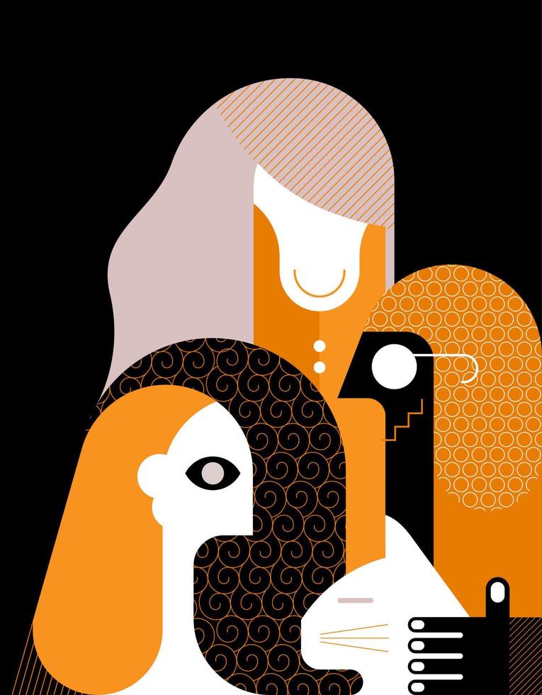 Smiling People and a Cat vector