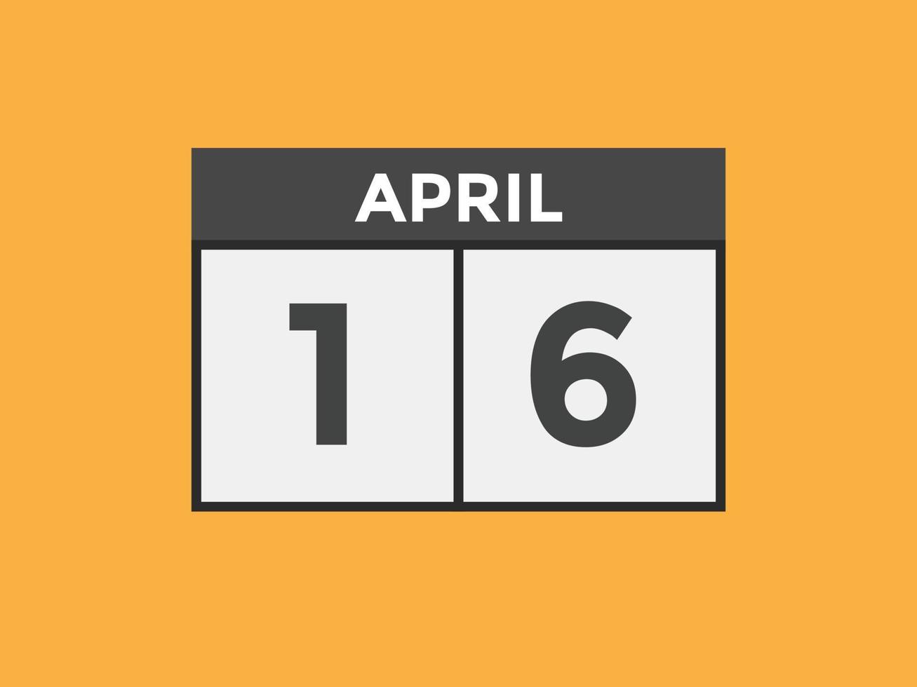 april 16 calendar reminder. 16th april daily calendar icon template. Calendar 16th april icon Design template. Vector illustration