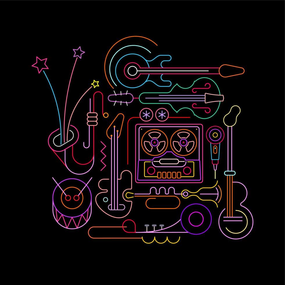 Old Tape Recorder and Musical Instruments vector