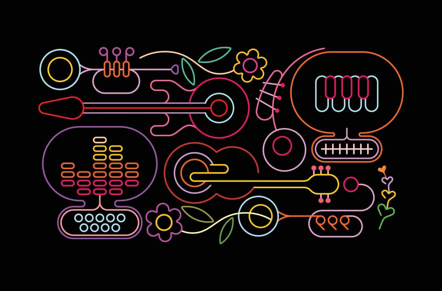 musica y flores neon vector