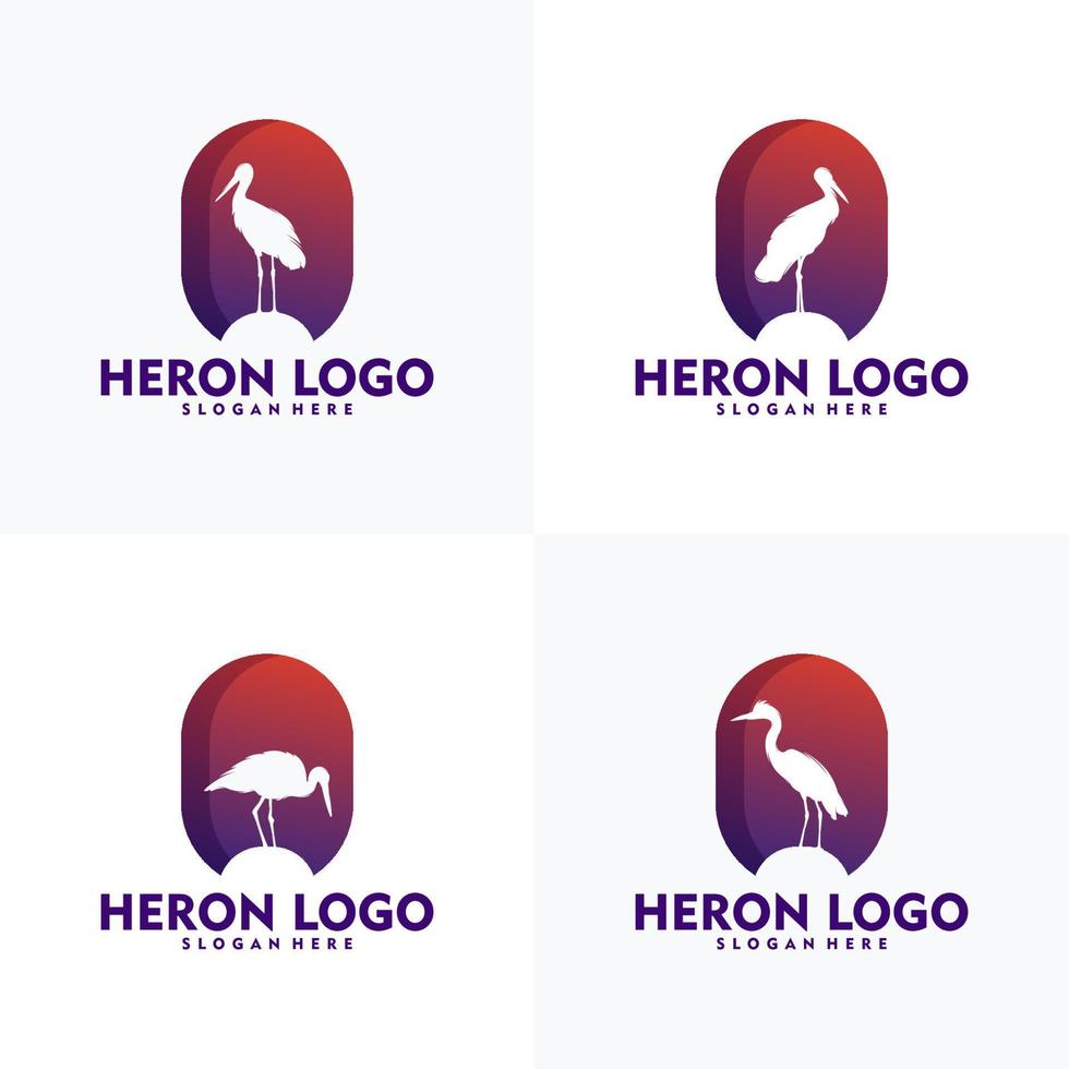 Set of modern heron logo silhouette style vector