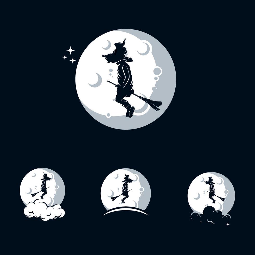 Little Witch logo template with moon vector