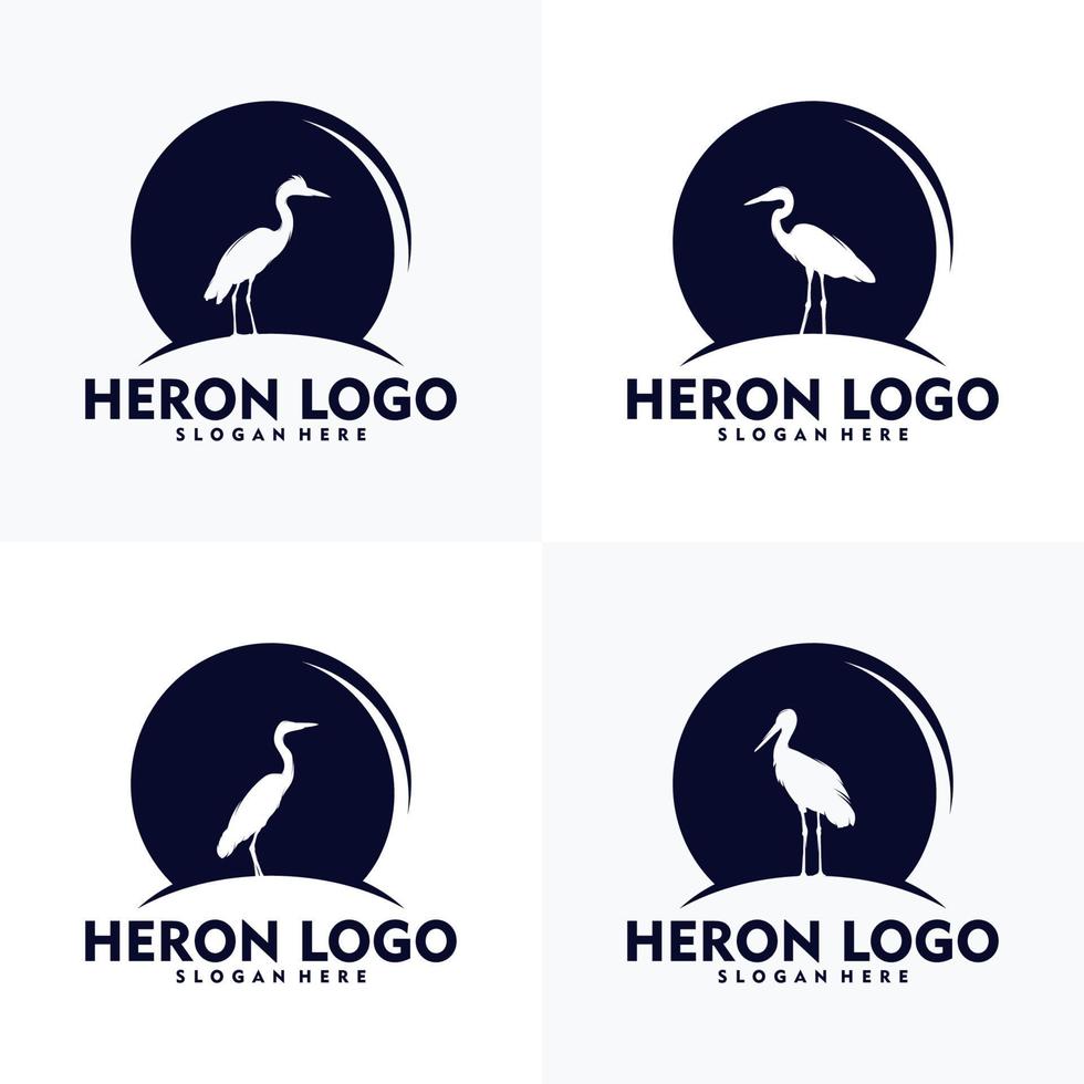 conjunto de estilo de silueta de logotipo de garza moderna vector