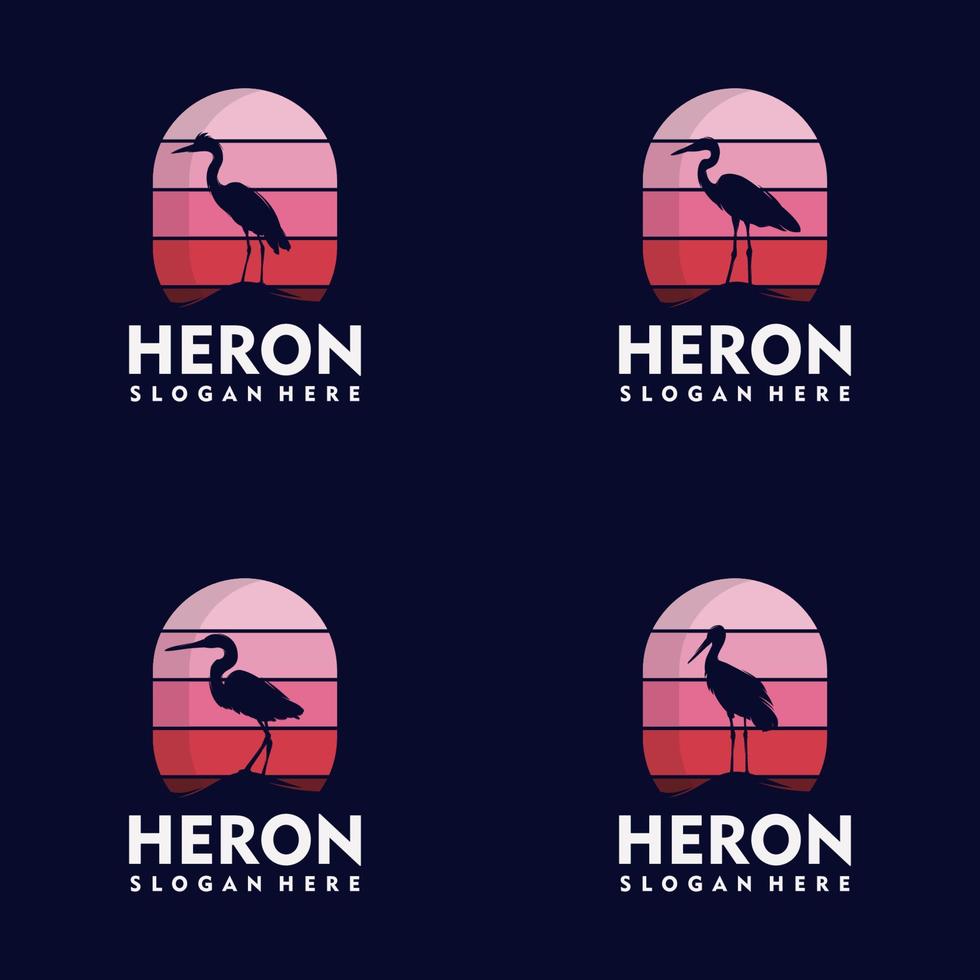 Set of modern heron logo silhouette style vector