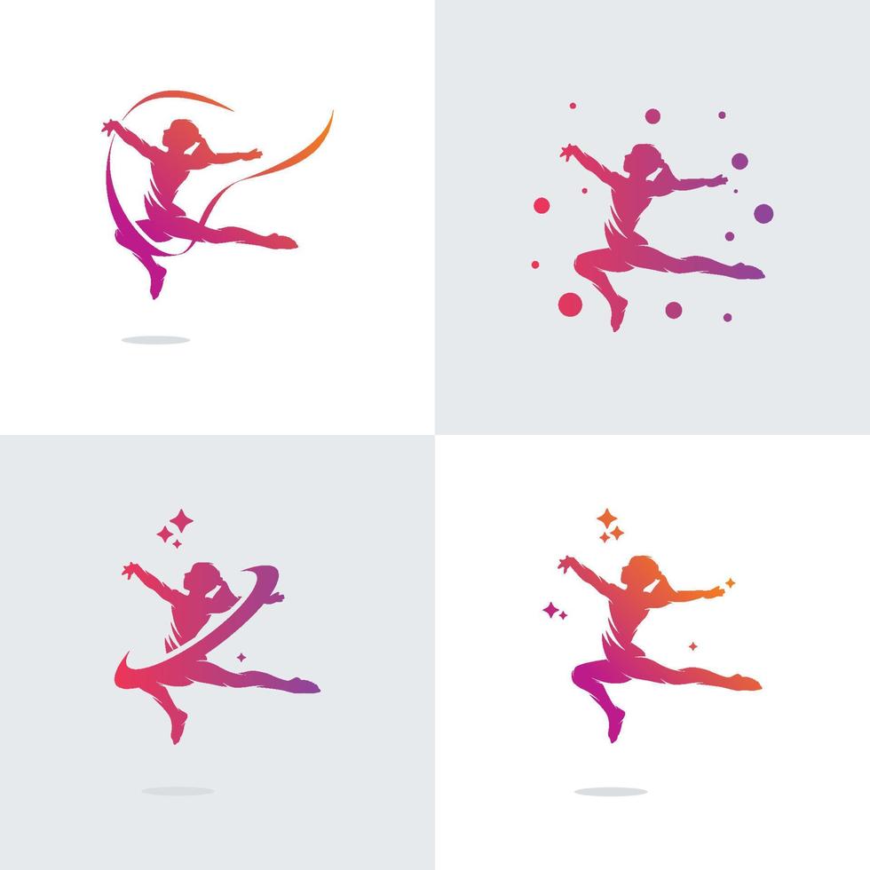 Set of gymnastics logo design templates vector