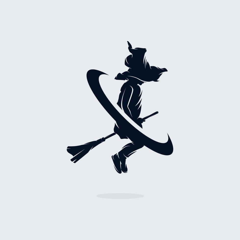 Little witch flying with broom vector