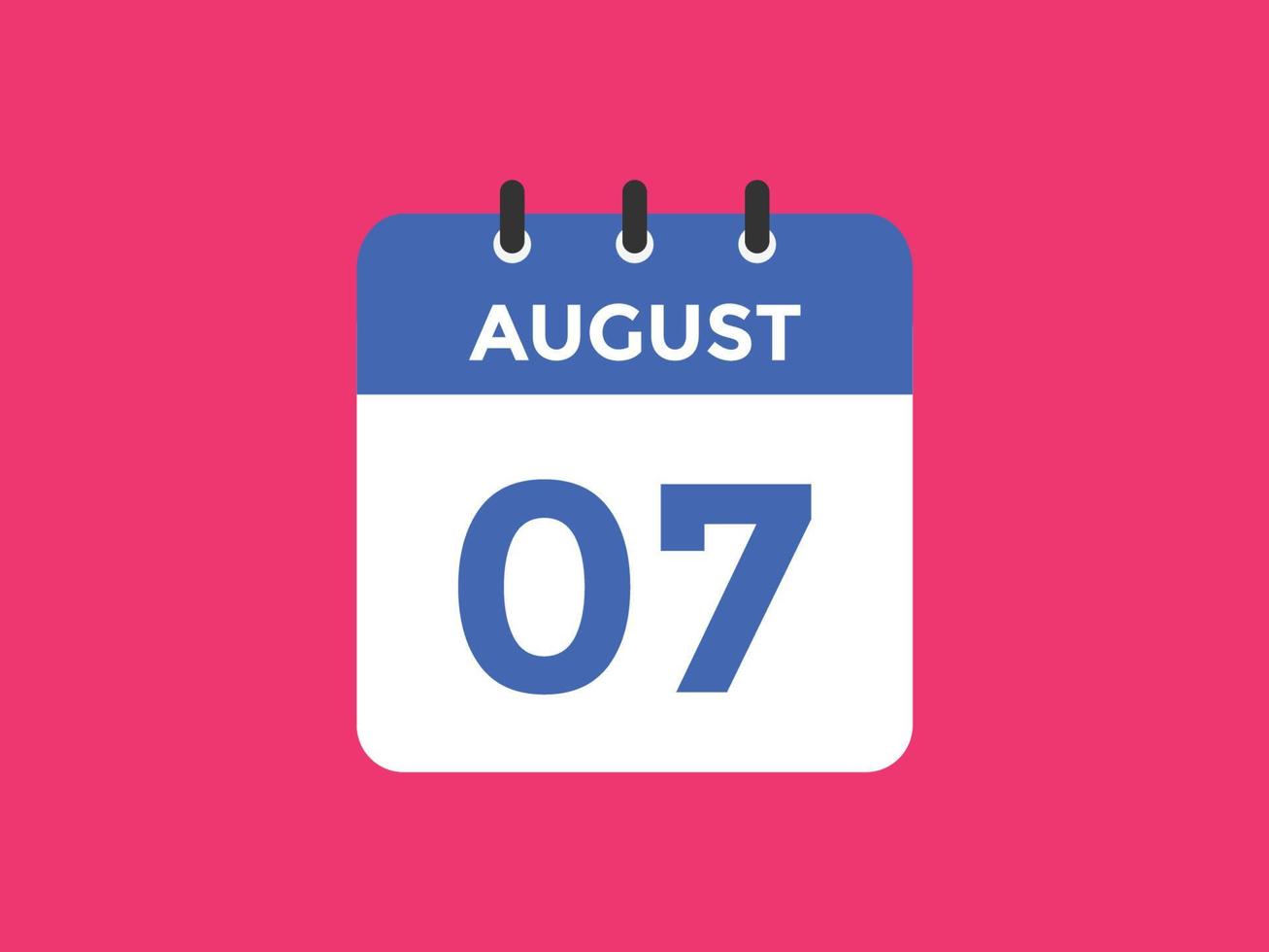 Recordatorio del calendario del 7 de agosto. Plantilla de icono de calendario diario del 7 de agosto. calendario 7 de agosto plantilla de diseño de iconos. ilustración vectorial vector