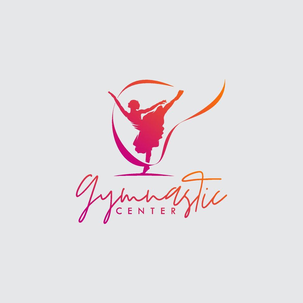 Rhythmic gymnastics with ribbon logo design vector