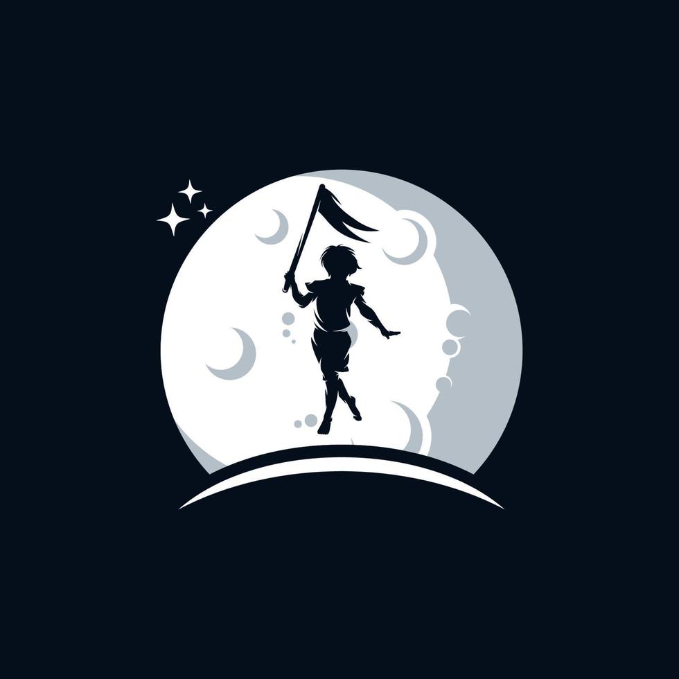 Little Child holds a flag on the moon vector