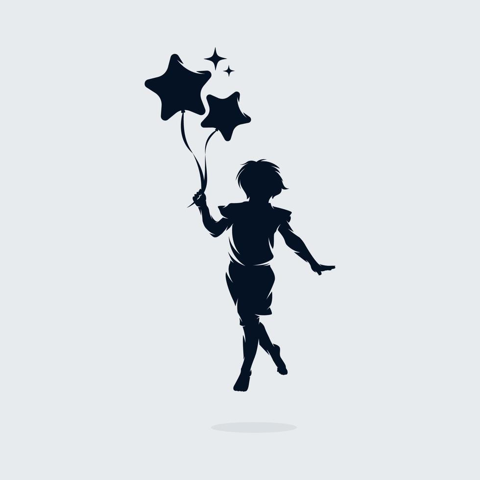 Little Child jump holds balloons logo design vector