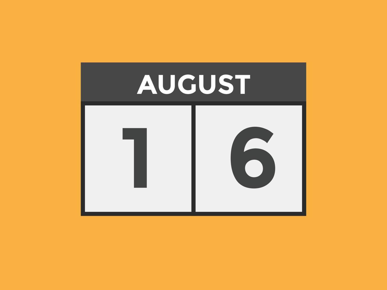 august 16 calendar reminder. 16th august daily calendar icon template. Calendar 16th august icon Design template. Vector illustration