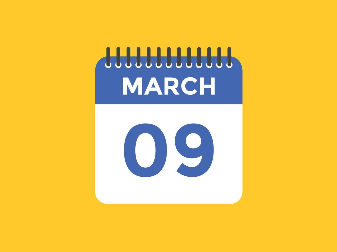 march 9 calendar reminder. 9th march daily calendar icon template. Calendar 9th march icon Design template. Vector illustration