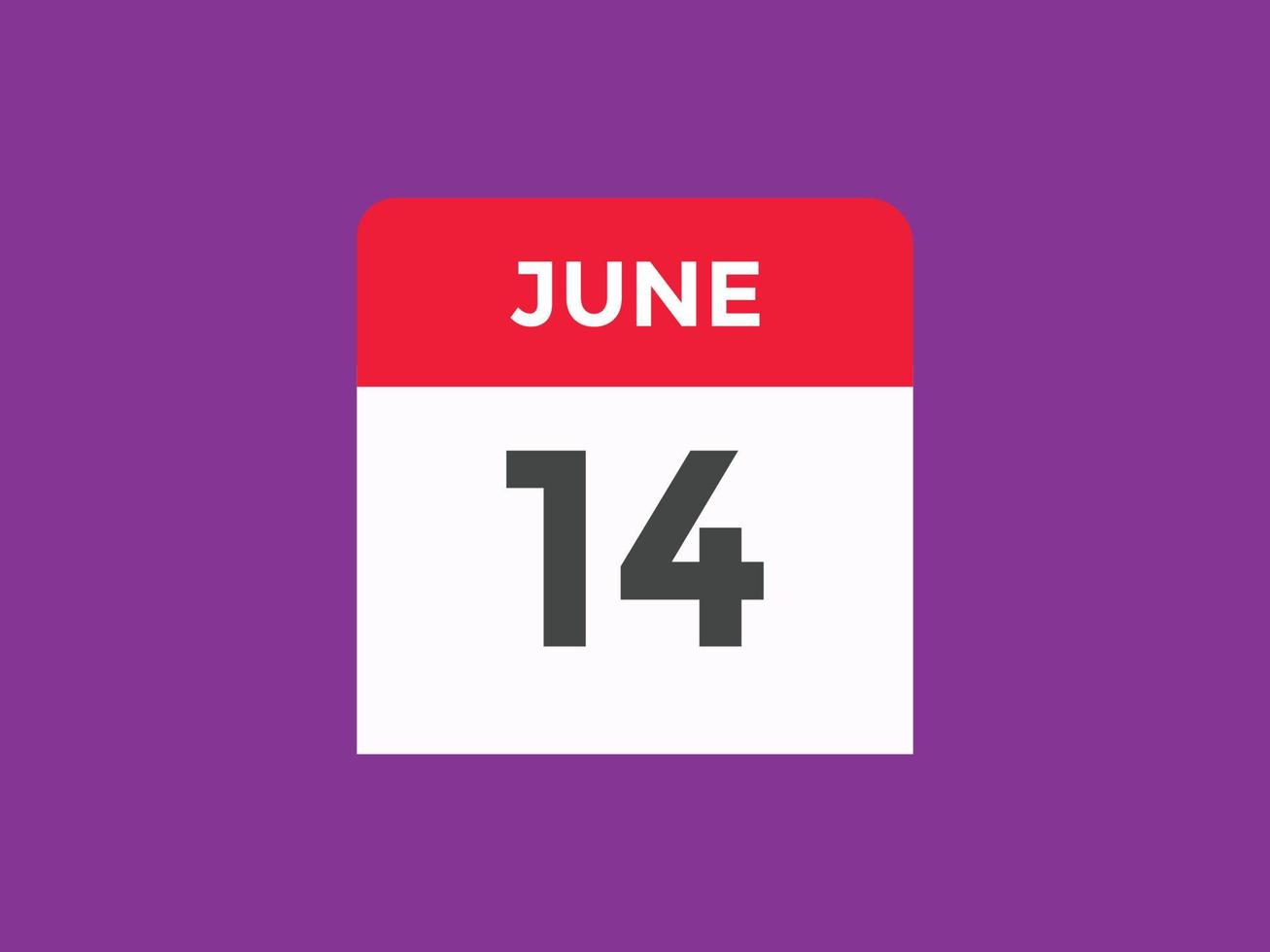 Recordatorio del calendario del 14 de junio. Plantilla de icono de calendario diario del 14 de junio. plantilla de diseño de icono de calendario 14 de junio. ilustración vectorial vector